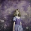 Placeholder: Alice in wonderland,purple fur, flowered wallpaper background, old autochrome