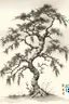 Placeholder: Japanese painting of an old wisteria tree in bloom, in the style of Sumi-e