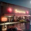 Placeholder: Ultra Realistic retro sci-fi afire Supermarket parking scene, 1960 year, many people running. blonde woman, sweet scarlet Johansson face, perfect iris, glow eyes, face makeup, tight latex coat; many panic people, Retro sci-fi style, soft color, highly detailed, unreal engine 5, ray tracing, RTX, lumen lighting, ultra detail, volumetric lighting, 3d, finely drawn, high definition, high resolution.