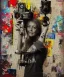 Placeholder: happy beautiful girl holding big proffesional camera in studio. street art, oil on canvas, spray paint, collage, letters, newspapeers, Dave McKean, Vladimir Fedotko, Saturno Butto, Vaughn Bodé, Frank Wu, James C. Christensen, collage, dirty, paint dripping, radiant