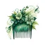 Placeholder: watercolor drawing of a dark green comb for hair with white lace and emeralds and flowers, on a white background, Trending on Artstation, {creative commons}, fanart, AIart, {Woolitize}, by Charlie Bowater, Illustration, Color Grading, Filmic, Nikon D750, Brenizer Method, Side-View, Perspective, Depth of Field, Field of View, F/2.8, Lens Flare, Tonal Colors, 8K, Full-HD, ProPhoto RGB, Perfectionism, Rim Lighting, Natural Lighting, Soft Lighting, Accent Lighting, Diffraction Grading, With Imperfec