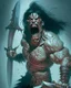 Placeholder: screaming scary zombie human berserker meaty black hair big greatsword