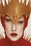 Placeholder: lady in red veils her face and has a large golden spiked crown, in the style of celestial fasion, otherworldly beauty, davide sorrenti, celestialpunk, album covers, fra angelico, aykut aydogdu, queencore, golden age aesthetics --s 750 --v 6. 0 --ar 10:13