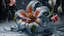 Placeholder: Flower painting on gray background, dripping ice, splash, airbrush painting by Earnst Haeckel, trend in zbrush Central, cloisonné, high detail, detailed painting, biomorphology, lilies in the snow 8k 布面油画 超现实主义 数字绘画 幻想 清脆的品质 超详细 丰富多彩 美丽 复杂 电影级后期处理 清晰聚焦 分形艺术