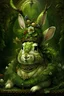 Placeholder: Beautiful young faced baroque rabbit animal portrait, adorned with moss covered baroque floral headdress ribbed with miniature green gems and baroque buildings, wearing baroque style costume floral. Ornate and beautiful baroque jewellry organic bio spinal ribbed detail of baroque abandoned moss covered garden background art nouveau floral extremely detailed hyperrealistic maximálist concept art