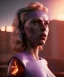 Placeholder: retro sci-fi portrait image from 1990, supermarket parking explosion, fire, scared people, blonde woman walking, young Scarlett Johansson face, tight latex suit, soft color, highly detailed, unreal engine 5, ray tracing, RTX, lumen lighting, ultra detail, volumetric lighting, 3d, finely drawn, high definition, high resolution.