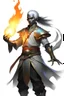 Placeholder: Male Air genasi fra d&d with black skin smoke some hair an Asian skin holding a Flaming spire