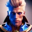 Placeholder: trés beau capitaine ténébreux galactique,yeux bleus, cheveux blonds, avec costumes bleu et or , arrière fond bleu galactique étoilés,8k, unreal engine 5