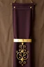 Placeholder: darker textured hanging fabric background, with decorative brass corners at top, and a wide brass decorative element clamped across the bottom