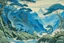 Placeholder: A blue watery coast with water dragons near a rainforest painted by Katsushika Hokusai