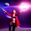 Placeholder: Pretty teenage girl with red hair who is dressed like a space witch casting a spell, girl has stars in her eyes, background is realistic space renditions, full body portrait, rendered, unity 3d, unreal engine, dslr, hdr, 4k, edited, photorealistic