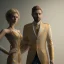 Placeholder: 8K, a Highly detailed stunning portrait of Dom man with a submissive woman kneeling, a white suit, beard, and short hair,