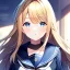 Placeholder: girl, masterpiece, best quality, volumetric lighting, detailed outfit, perfect eyes, long hair, golden hair, blue eyes, black stockings, school outfit, braided ponytail,