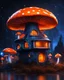 Placeholder: An illogical floating mushroom house on a clear moonless night. . Bright Bold Bright Colors, orange blue white, Starry Dark cosmic interstellar. Detailed Matte Painting, deep color, fantastical, intricate detail, splash screen, hyperdetailed, insane depth, concept art, 8k resolution, trending on Artstation, Unreal Engine 5, color depth, backlit, splash art, dramatic, High Quality Whimsical Fun Imaginative Bubbly, perfect composition