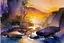 Placeholder: Sunset, rocks, fantasy, mountains, epic, john singer sargent watercolor paintings