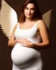 Placeholder: Beautiful pregnant young woman in angel costume, god lighting