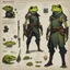 Placeholder: ConceptSheet: amphibian, frog, frogfolk, frogman, Baldur's Gate 3, fantasy, dark fantasy character, Pathfinder, dnd character design, DnD characters, DnD OC, dnd, dungeons and dragons, warrior, veteran, adopt adoptable, clothes cool cute design fantasy, with AD&D statistics (1982)