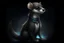 Placeholder: a sleek, magical weasel with fur that shifts between dark blacks and twilight grays. His eyes are large, sparkly, and filled with curiosity. Around his neck is a collar that softly hums and seems to be made of shadowy material. As Umbrus moves, you can picture small, arcane runes appearing and disappearing along his body, leaving a magical trace in the air. His paw pads are almost see-through. have him peaking out of a shadow
