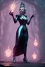 Placeholder: Hannah Waddingham as evil queen in black leather gown, busty, cleavage, voluptous, rebecca Welton, angry, stern look. character design by cory loftis, fenghua zhong, ryohei hase, ismail inceoglu and ruan jia. unreal engine 5, artistic lighting, highly detailed, photorealistic, fantasy