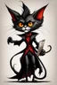 Placeholder: create a wild full body caricature of a dark ,aged sorceress female vampire cat highly detailed with refined feline features in the caricature style of Gerald Scarfe and Ralph Steadman, precisely drawn, boldly inked, vividly colored, 4k