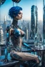 Placeholder: A beautyful tranparent glass body biomechanical woman with black-blue hair, sitting in the cyberpunk rooftop bar in futuristic city, intricate details, HDR, beautifully shot, hyperrealistic, sharp focus, 64 megapixels, perfect composition, high contrast, cinematic