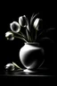 Placeholder: black tulips in a white vase that bleeds slightly cinematic dramatic hd hig hlights detailled real wide and depth atmosphere