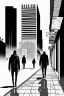 Placeholder: Street, two men walking. Graphic novel style Isabel Kreitz