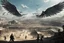 Placeholder: View of Elysium with winged females flying over people running away in fear