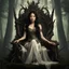 Placeholder: A beautiful as a model asian woodland elf princess who looks like Lucy Liu seated on a throne in a mystical forest