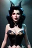 Placeholder: Lana Turner as evil queen in black leather, leather, busty, cleavage, angry, stern look. character design by cory loftis, fenghua zhong, ryohei hase, ismail inceoglu and ruan jia. unreal engine 5, artistic lighting, highly detailed, photorealistic, fantasy