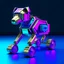 Placeholder: Doctor Who K-9 Robot Dog on wheels, Vaporwave design, metalic, blocky dog, Virtual.