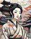 Placeholder: Textures,caligraphic line art japanese woman and temple ink color style ,Comic book,cartoon,intricate details,sharp focus,3d, high resolution