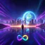 Placeholder: 3D infinity symbol ∞, infinity figure-of-eight symbol is totally-symmetrical and brightly coloured, man silhouette facing epic scene of building, glowing earth, water, network and lights, exotic, inspiring, fantasy, neon, friendly, beautiful, octane render, 8k post-production, artstation: award-winning: atmospheric: commanding: fantastical: clarity: 16k: ultra quality: striking: brilliance: liquid medium: stunning colors: amazing depth; lens: f/8, 28mm