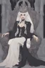 Placeholder: Vampire queen with white hair sitting on throne