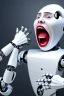 Placeholder: man screaming at a robot