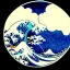 Placeholder: An astronaut floating in space surrounded by a halo of glowing jellyfish, done in the style of Hokusai's The Great Wave off Kanagawa