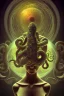 Placeholder: Spiritual being with Tentacles over human Head creating reality around, wrapping Spiral around Human, Psychedelic