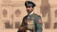 Placeholder: Soldier of the British Embassy in Iraq. 2D animated. Arabic writing board. The British East India Company. Company, office building. 1900 AD. Baghdad East India Company. کمپانی هند شرقی بغداد. Vector, Digital painting, Drawing. Cartoons. illustration.