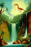 Placeholder: fire bird flying over jungle with waterfall by Dali.