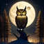 Placeholder: A captivating and mesmerizing 3D render of a striking minimalist silhouette of an owl, transformed into a nighttime scene. The owl's body is filled with a warm golden hue, representing a starlit sky and a radiant full moon. The center features a delicate, flying bird, symbolizing the owl's spirit. Beneath the owl, a serene landscape of pine trees and a resting owl unfolds, creating a sense of tranquility and harmony with nature. This enchanting illustration masterfully blends elements of wildlif