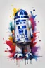 Placeholder: modern colored oil style of R2D2 from star wars, white background, color splashes