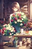 Placeholder: bouquet of flowers in vase and a cup of coffee on table