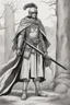 Placeholder: A commander with a black cloak and a long coat with long combat boots and a long spear with his Helmet under his cloak