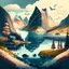 Placeholder: Generate an illustration of a Norwegian landscape in a unique, artistic style, drawing inspiration from the natural beauty of Norway for creative imagination.