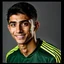 Placeholder: 85mm DSLR color photography of a very detailed headshot fitting all of head and hair in frame. 19-year-old Spanish soccer player, and with no facial hair and has no facial hair, has medium length straight black hair with a small smile, grey background