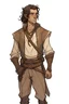 Placeholder: A drawing of a male Dungeons and Dragons character: He is a ranger, race is human, wearing common clothes with an open vest, and a leather armor. HIs hair is light brown. The drawing shows the whole body.