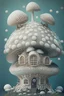 Placeholder: Maison en forme de champignon entouré de perles réaliste