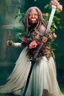 Placeholder: [Whoopi Goldberg] Without a moment's hesitation, Agatha, wielding her sword adorned with carved flowers, seized the opportunity. With a swift and precise movement, she struck beneath the tyrant's shoulder, piercing through his defenses and driving him to his knees.