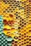 Placeholder: honeycombs of different colors and different sizes behind yellow background layout