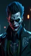 Placeholder: Batman and The Joker combined as one character, (top-quality、8K、32K、​masterpiece、)、(The ultra -The high-definition)、(Photorealsitic:1.4)、Raw photography,Perfect eyes,Charming perfect figure,actionpose:1.2,Detailed cyberpunk fashion、World of Cyberpunk,depth of fields,blurry backround,、